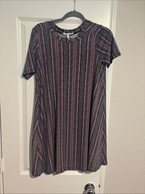 BCBGeneration Black Striped Short Sleeve Swing Dress